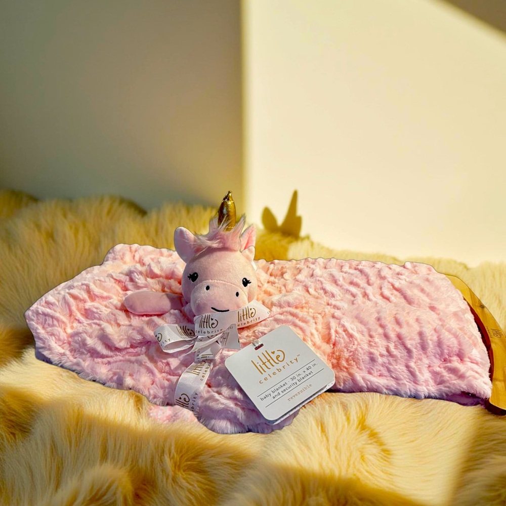Plush Baby Blanket & Unicorn Security Set - Pink 30x40